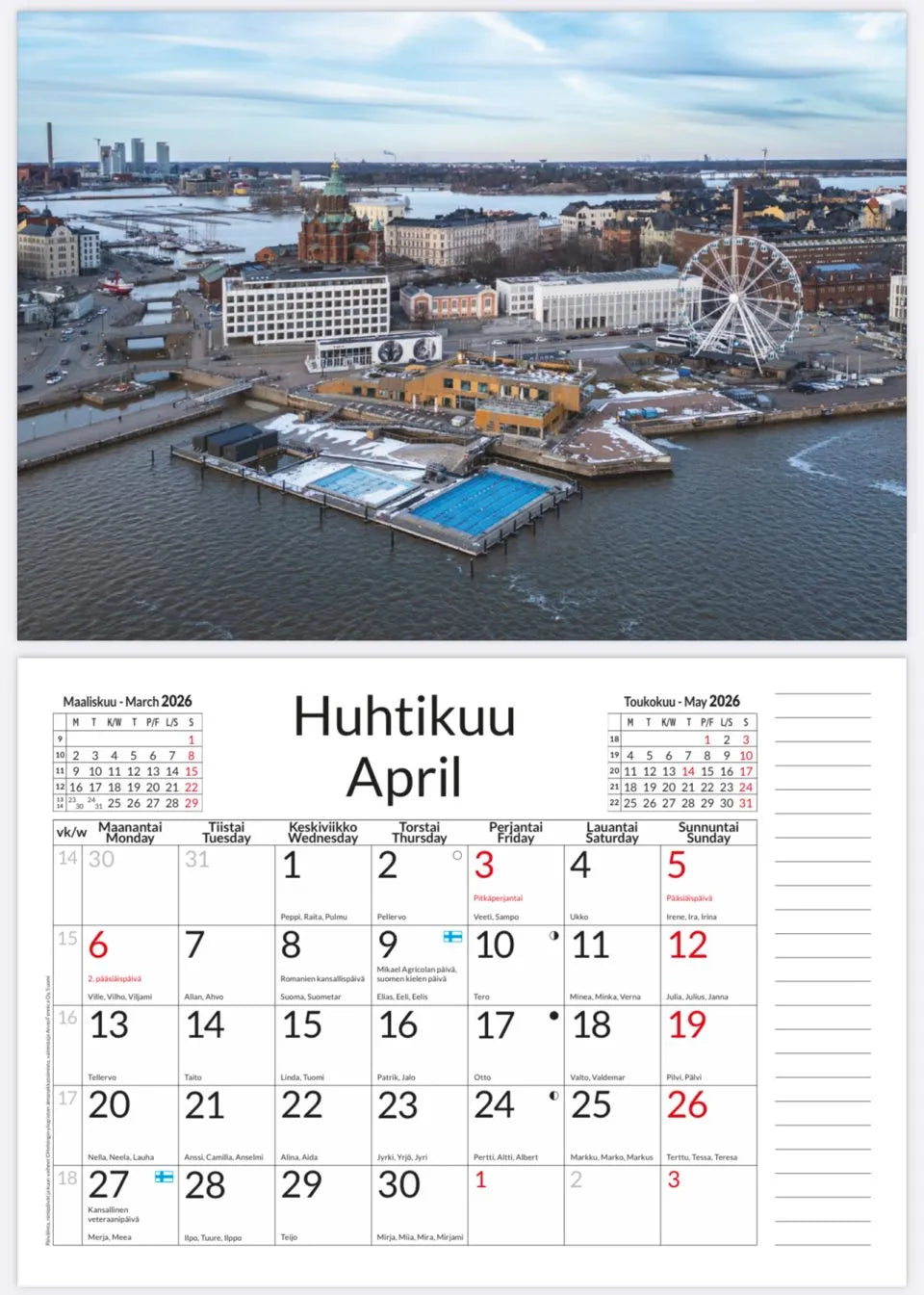 Helsinki -seinäkalenteri 2026