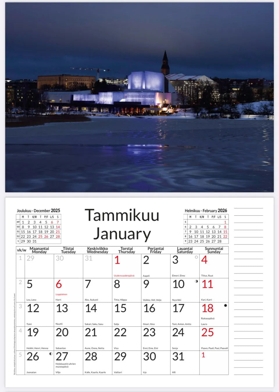 Helsinki -seinäkalenteri 2026